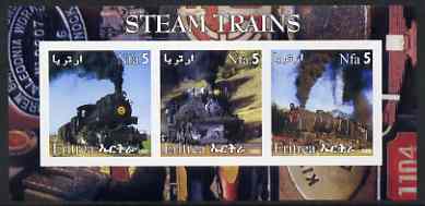 Eritrea 2002 Steam Locos #03 imperf sheetlet containing set of 3 values each with Rotary Logo unmounted mint, stamps on , stamps on  stamps on railways, stamps on  stamps on rotary