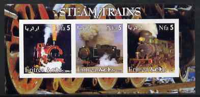 Eritrea 2002 Steam Locos #05 imperf sheetlet containing set of 3 values each with Rotary Logo unmounted mint, stamps on railways, stamps on rotary