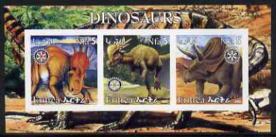 Eritrea 2002 Dinosaurs #03 imperf sheetlet containing set of 3 values each with Rotary Logo unmounted mint, stamps on dinosaurs, stamps on rotary