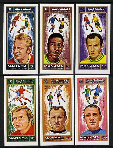 Manama 1972 World Cup Footballers imperf set of 6 unmounted mint, MI 718-23B, stamps on , stamps on  stamps on football  sport