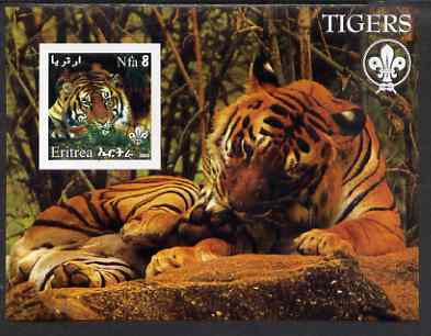 Eritrea 2002 Tigers imperf m/sheet with Scouts Logo unmounted mint, stamps on , stamps on  stamps on animals, stamps on  stamps on cats, stamps on  stamps on tigers, stamps on  stamps on scouts