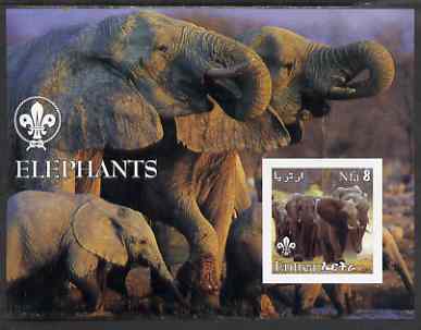 Eritrea 2002 Elephants imperf m/sheet with Scouts Logo unmounted mint, stamps on animals, stamps on elephants, stamps on scouts