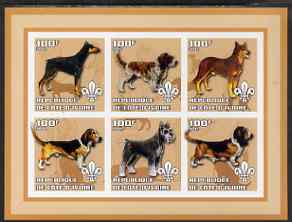 Ivory Coast 2002 Dogs #1 imperf sheetlet containing 6 values each with Scout logo unmounted mint, stamps on , stamps on  stamps on dogs, stamps on  stamps on scouts