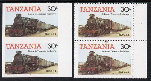 Tanzania 1985 Locomotive 3129 30s value (SG 433) unmounted mint imperf pair plus normal pair*, stamps on railways
