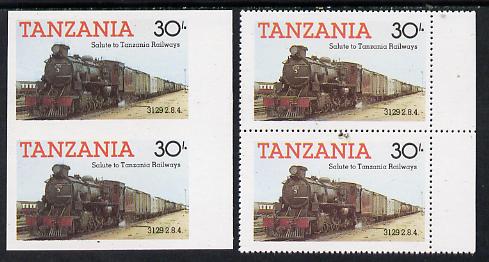 Tanzania 1985 Locomotive 3129 30s value (SG 433) unmounted mint imperf pair plus normal pair*, stamps on , stamps on  stamps on railways