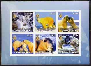 Mauritania 2002 Polar Bears #1 imperf sheetlet containing 6 values each with Rotary logo, unmounted mint, stamps on , stamps on  stamps on bears, stamps on  stamps on animals, stamps on  stamps on polar, stamps on  stamps on rotary