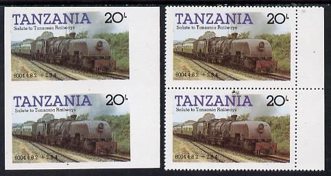 Tanzania 1985 Locomotive 6004 20s value (SG 432) unmounted mint imperf pair plus normal pair*, stamps on railways, stamps on big locos