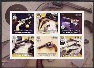 Mauritania 2002 Firearms #2 imperf sheetlet containing 6 values each with Scouts logo, unmounted mint, stamps on militaria, stamps on scouts
