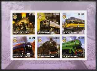 Mauritania 2002 Railway Locos #4 imperf sheetlet containing 6 values each with Rotary logo, unmounted mint, stamps on , stamps on  stamps on railways, stamps on  stamps on rotary