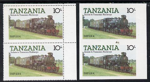 Tanzania 1985 Locomotive 3107 10s value (SG 431) unmounted mint imperf pair plus normal pair*, stamps on , stamps on  stamps on railways