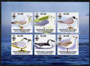 Mauritania 2002 Sea Birds #2 imperf sheetlet containing 6 values each with Scout logo unmounted mint, stamps on birds, stamps on scouts, stamps on gulls, stamps on 