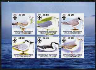 Mauritania 2002 Sea Birds #2 imperf sheetlet containing 6 values each with Scout logo unmounted mint, stamps on , stamps on  stamps on birds, stamps on  stamps on scouts, stamps on  stamps on gulls, stamps on  stamps on 