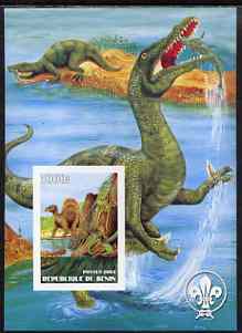 Benin 2003 Dinosaurs imperf m/sheet #01 with Scout Logo unmounted mint, stamps on dinosaurs.scouts