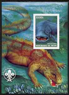 Benin 2003 Dinosaurs imperf m/sheet #02 with Scout Logo unmounted mint, stamps on dinosaurs.scouts