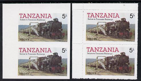 Tanzania 1985 Locomotive 3022 5s value (SG 430) unmounted mint imperf pair plus normal pair*, stamps on railways