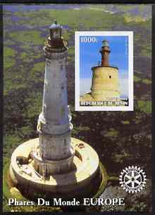 Benin 2003 Lighthouses of Europe imperf m/sheet #01 with Rotary Logo unmounted mint, stamps on , stamps on  stamps on lighthouses, stamps on  stamps on rotary