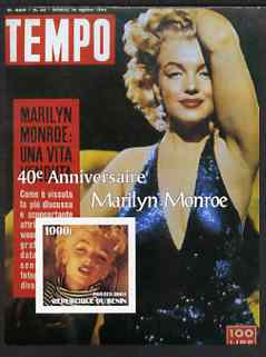 Benin 2003 40th Death Anniversary of Marilyn Monroe #02 - Tempo magazine imperf m/sheet unmounted mint, stamps on movies, stamps on films, stamps on cinema, stamps on women, stamps on marilyn monroe, stamps on 