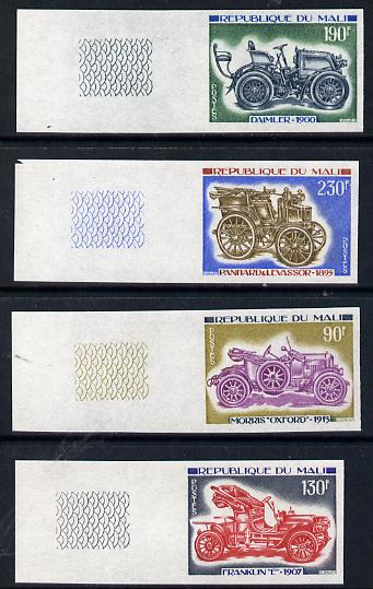 Mali 1975 Early Cars imperf set of 4 (as SG 494-7), stamps on cars     daimler    morris    panhard    franklin