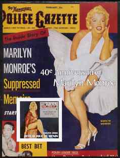 Benin 2003 40th Death Anniversary of Marilyn Monroe #04 - Police Gazette magazine imperf m/sheet unmounted mint, stamps on , stamps on  stamps on movies, stamps on  stamps on films, stamps on  stamps on cinema, stamps on  stamps on women, stamps on  stamps on marilyn monroe, stamps on  stamps on 