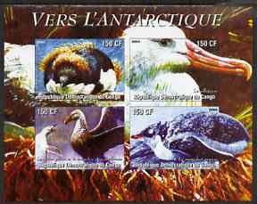 Congo 2004 Birds - Vers L'Antarctique imperf sheetlet containing 4 values unmounted mint , stamps on , stamps on  stamps on birds, stamps on  stamps on polar, stamps on  stamps on penguins