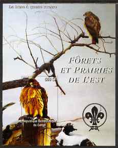 Congo 2004 Birds - Forets et Prairies de L'Est #1 (Bird of Prey) imperf s/sheet with Scout Logo in background unmounted mint , stamps on , stamps on  stamps on birds, stamps on  stamps on birds of prey, stamps on  stamps on scouts