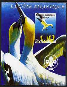 Congo 2004 Birds - La Cote Atlantique imperf s/sheet with Scout Logo in background unmounted mint , stamps on , stamps on  stamps on birds, stamps on  stamps on gannets, stamps on  stamps on scouts