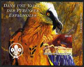 Congo 2004 Birds - Dans Une Valle des Pyrenees Espagnoles imperf s/sheet with Scout Logo in background unmounted mint , stamps on , stamps on  stamps on birds, stamps on  stamps on birds of prey, stamps on  stamps on vulture, stamps on  stamps on scouts