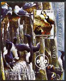 Congo 2004 Birds - Dans Les Iles Pribilof imperf s/sheet with Scout Logo in background unmounted mint , stamps on birds, stamps on puffins, stamps on scouts