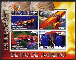 Ivory Coast 2004 Firemen of Rio de Janeiro imperf sheetlet containing 4 values unmounted mint, stamps on fire