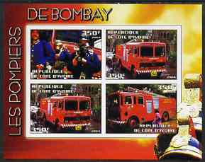 Ivory Coast 2004 Firemen of Bombay imperf sheetlet containing 4 values unmounted mint, stamps on fire, stamps on 