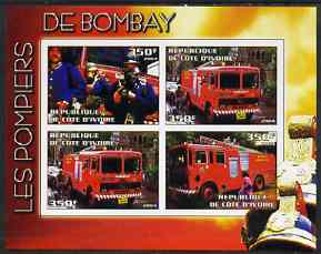 Ivory Coast 2004 Firemen of Bombay imperf sheetlet containing 4 values unmounted mint, stamps on , stamps on  stamps on fire, stamps on  stamps on 