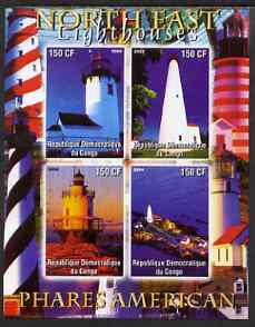 Congo 2004 Lighthouses of America (North East) imperf sheetlet containing 4 values unmounted mint, stamps on lighthouses
