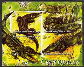 Congo 2004 Crocodiles imperf sheetlet containing 4 values unmounted mint, stamps on , stamps on  stamps on animals, stamps on  stamps on reptiles, stamps on  stamps on crocodiles