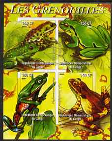 Congo 2004 Frogs (Les Grenouilles) imperf sheetlet containing 4 values unmounted mint, stamps on animals, stamps on amphibians, stamps on frogs