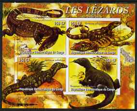 Congo 2004 Lizards (Les Lezards) imperf sheetlet containing 4 values unmounted mint, stamps on animals, stamps on reptiles