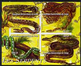 Congo 2004 Snakes (Les Serpents) imperf sheetlet containing 4 values unmounted mint, stamps on , stamps on  stamps on animals, stamps on  stamps on reptiles, stamps on  stamps on snake, stamps on  stamps on snakes, stamps on  stamps on 