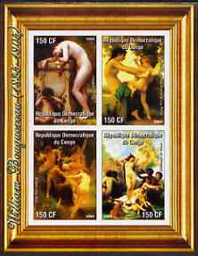 Congo 2004 Nude Paintings by William Bouguereau imperf sheetlet containing 4 values, unmounted mint, stamps on arts, stamps on nudes, stamps on bouguereau