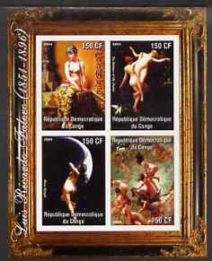 Congo 2004 Nude Paintings by Luis Ricardo Falero imperf sheetlet containing 4 values, unmounted mint, stamps on arts, stamps on nudes, stamps on falero