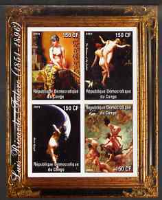 Congo 2004 Nude Paintings by Luis Ricardo Falero imperf sheetlet containing 4 values, unmounted mint, stamps on , stamps on  stamps on arts, stamps on  stamps on nudes, stamps on  stamps on falero