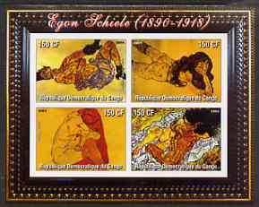 Congo 2004 Nude Paintings by Egon Schiele imperf sheetlet containing 4 values, unmounted mint, stamps on arts, stamps on nudes, stamps on schiele