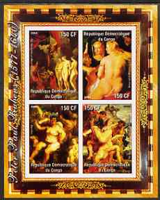 Congo 2004 Nude Paintings by Peter Paul Rubens imperf sheetlet containing 4 values, unmounted mint, stamps on arts, stamps on nudes, stamps on rubens
