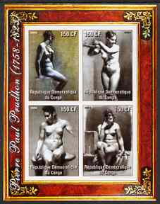 Congo 2004 Nude Paintings by Pierre Paul Prodhon imperf sheetlet containing 4 values, unmounted mint, stamps on arts, stamps on nudes, stamps on prodhon