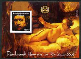 Congo 2004 Paintings by Rembrandt Harmensz van Rijn imperf souvenir sheet with Rotary Logo, unmounted mint, stamps on , stamps on  stamps on arts, stamps on  stamps on nudes, stamps on  stamps on rotary, stamps on  stamps on rembrandt