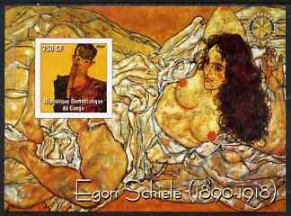 Congo 2004 Paintings by Egon Schiele imperf souvenir sheet with Rotary Logo, unmounted mint, stamps on , stamps on  stamps on arts, stamps on  stamps on nudes, stamps on  stamps on schiele, stamps on  stamps on rotary