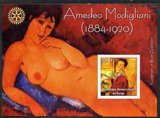 Congo 2004 Paintings by Amedeo Modigliani imperf souvenir sheet with Rotary Logo, unmounted mint, stamps on , stamps on  stamps on arts, stamps on  stamps on nudes, stamps on  stamps on modigliani, stamps on  stamps on rotary