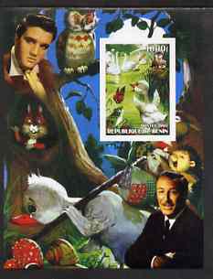 Benin 2003 'Ugly Duck' imperf m/sheet with portraits of Elvis & Walt Disney, unmounted mint, stamps on films, stamps on cinema, stamps on personalities, stamps on entertainments, stamps on elvis, stamps on disney, stamps on ducks, stamps on owls