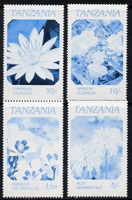 Tanzania 1986 Flowers perf proof set of 4 printed in blue & black only unmounted mint (as SG 474-7), stamps on , stamps on  stamps on flowers