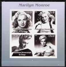 Congo 2003 Marilyn Monroe #2 imperf sheetlet containing 4 values (B&W) unmounted mint, stamps on , stamps on  stamps on films, stamps on  stamps on cinema, stamps on  stamps on entertainments, stamps on  stamps on music, stamps on  stamps on personalities, stamps on  stamps on marilyn monroe