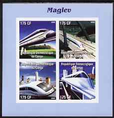 Congo 2003 The 'Maglev' Train imperf sheetlet containing 4 values unmounted mint, stamps on , stamps on  stamps on railways