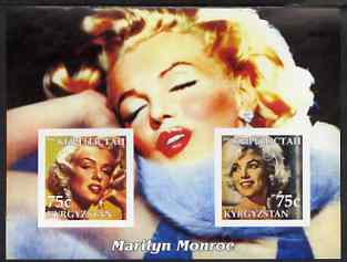 Kyrgyzstan 2003 Marilyn Monroe imperf m/sheet containing 2 values (Colour) unmounted mint, stamps on , stamps on  stamps on films, stamps on  stamps on cinema, stamps on  stamps on entertainments, stamps on  stamps on music, stamps on  stamps on personalities, stamps on  stamps on marilyn monroe